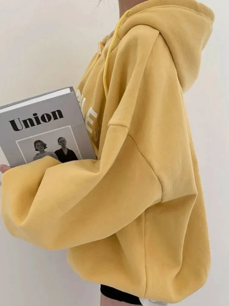 -Fall Outfits Long Sleeve Top -Women Kpop Loose Hooded Sweatshirts Half Zipper Pullover Long Sleeve Couple Top Harajuku Vintage Letter Printed Hoodies
