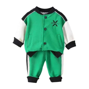 2 pcs Green Varsity Style Jacket with matching Tracks for Kids.