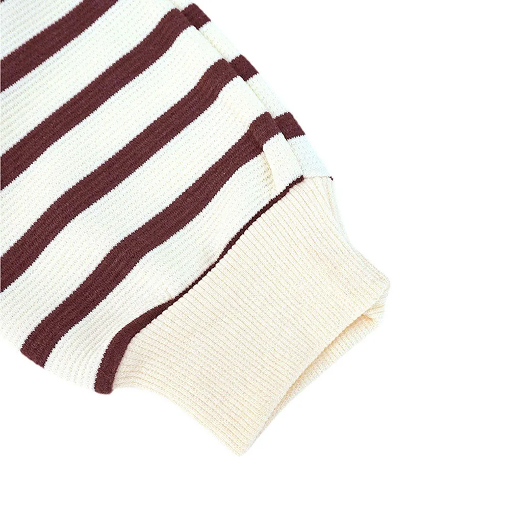 2 Pcs Set Brown Striped 3D Fluffy Dino Tummy Sweat Shirt And Pants Set For Toddler And Kids Winter And All Season Wear