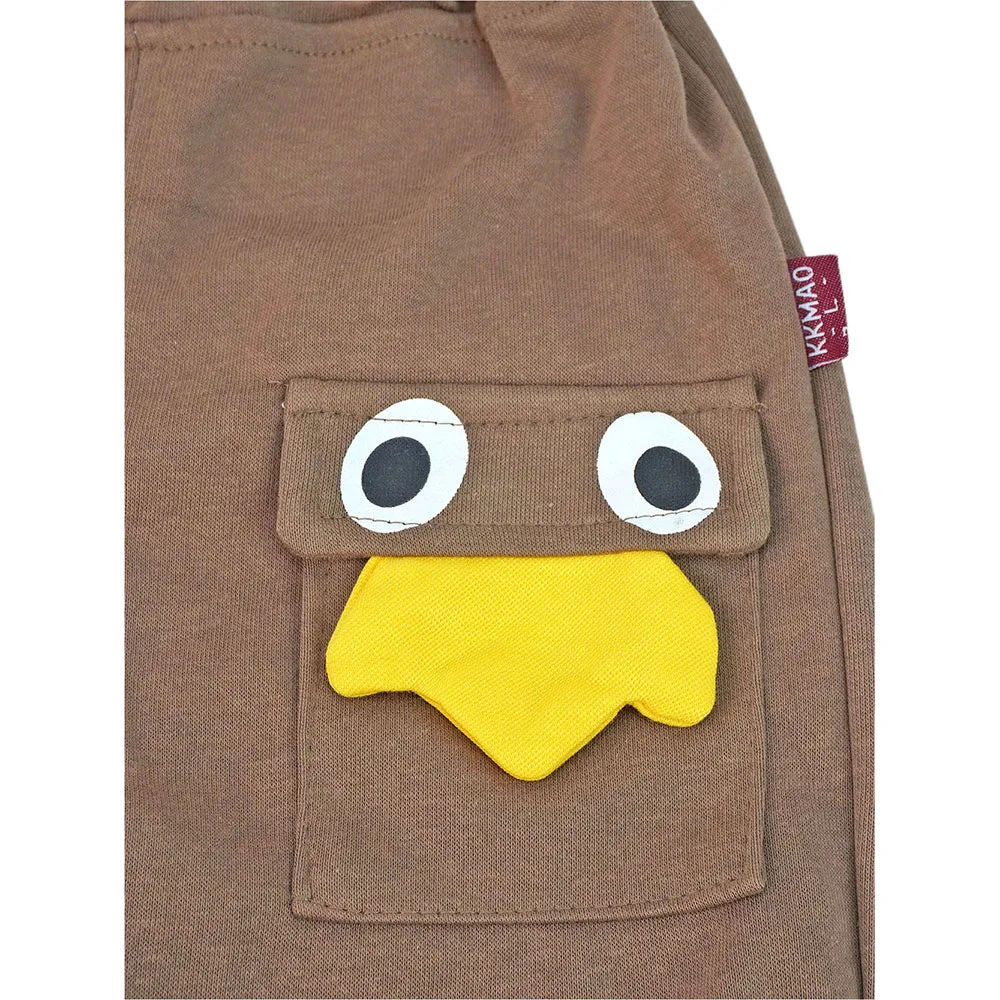 2 Pcs Set Brown Striped 3D Fluffy Dino Tummy Sweat Shirt And Pants Set For Toddler And Kids Winter And All Season Wear