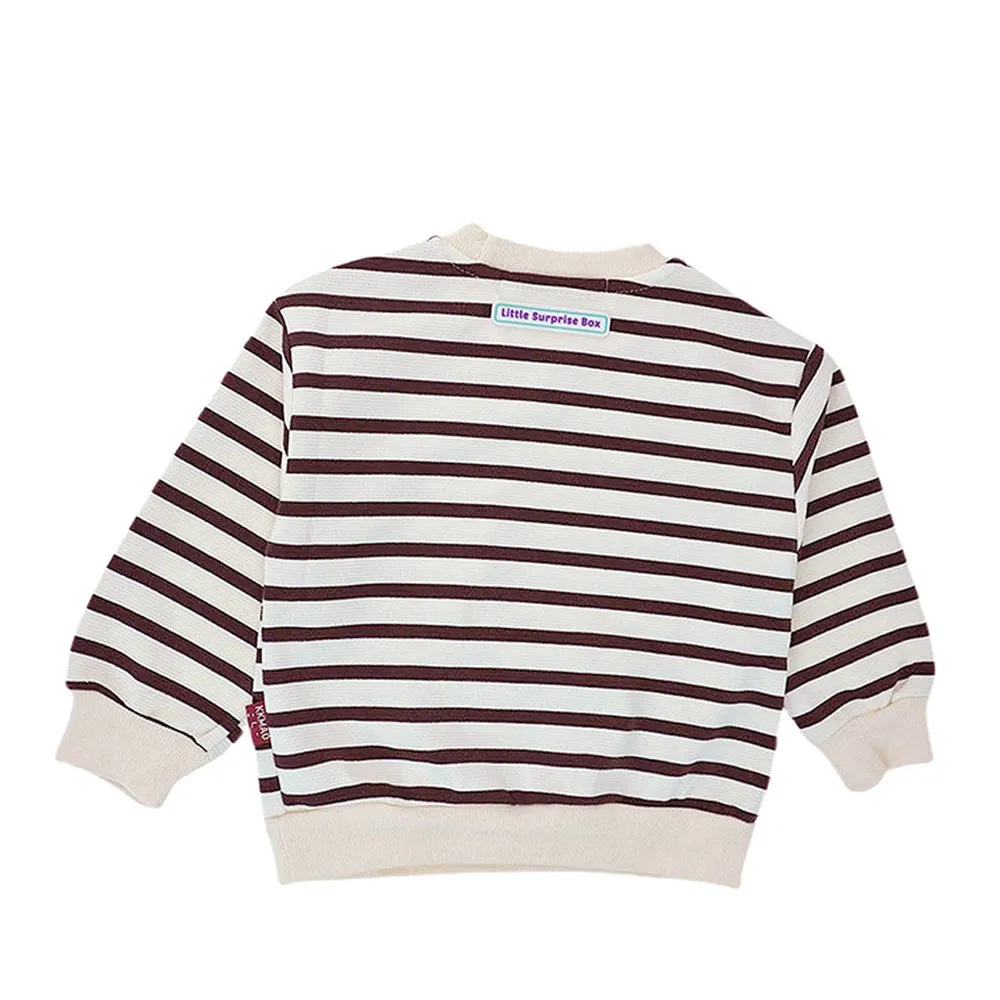 2 Pcs Set Brown Striped 3D Fluffy Dino Tummy Sweat Shirt And Pants Set For Toddler And Kids Winter And All Season Wear
