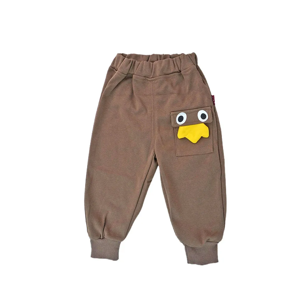 2 Pcs Set Brown Striped 3D Fluffy Dino Tummy Sweat Shirt And Pants Set For Toddler And Kids Winter And All Season Wear