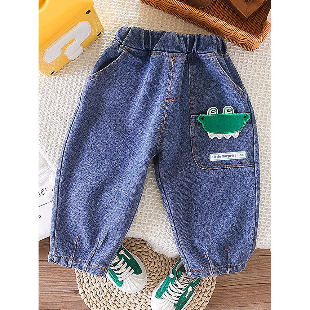 2 Pcs Set Dino Adventure Sweat Shirt And Denims Set For Toddler And Kids Winter And All Season Wear