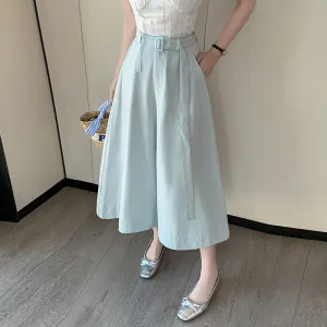 2025 summer new thin design high waist 7-point pants loose big swing wide leg culottes casual pants women