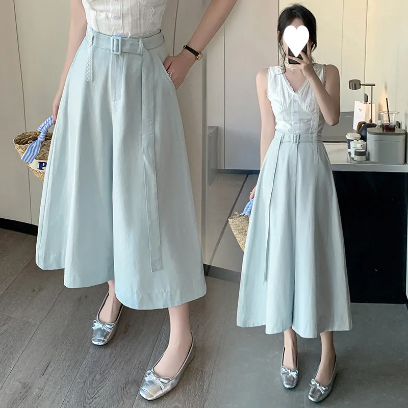 2025 summer new thin design high waist 7-point pants loose big swing wide leg culottes casual pants women