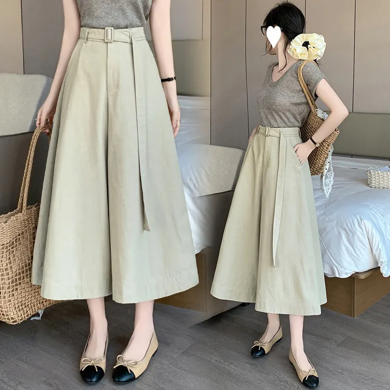 2025 summer new thin design high waist 7-point pants loose big swing wide leg culottes casual pants women