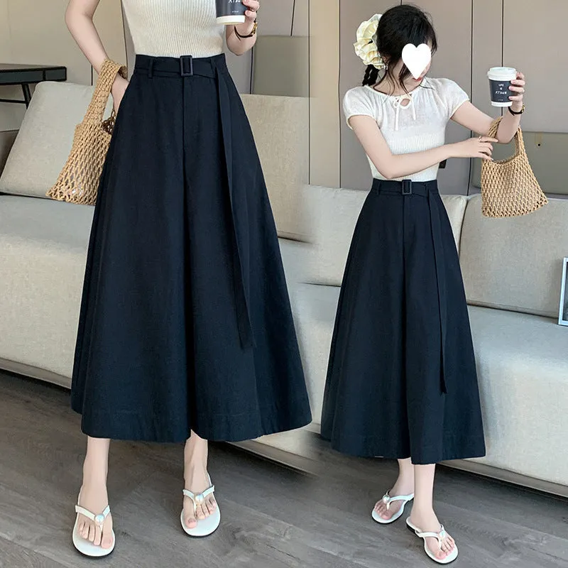 2025 summer new thin design high waist 7-point pants loose big swing wide leg culottes casual pants women