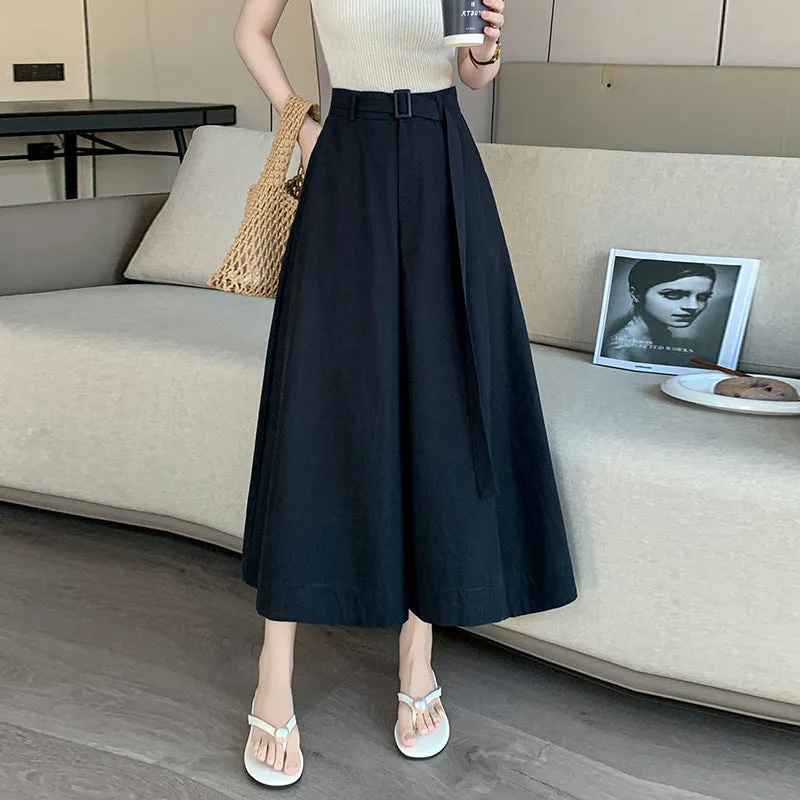 2025 summer new thin design high waist 7-point pants loose big swing wide leg culottes casual pants women