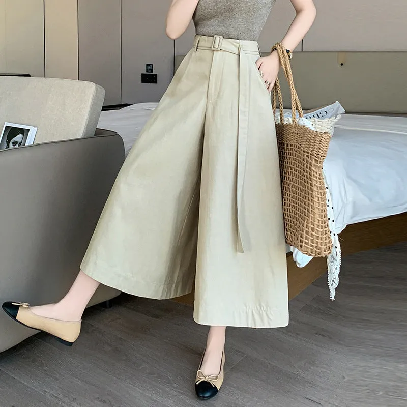 2025 summer new thin design high waist 7-point pants loose big swing wide leg culottes casual pants women