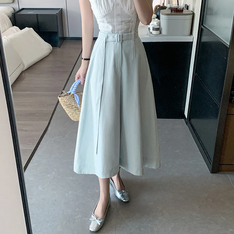 2025 summer new thin design high waist 7-point pants loose big swing wide leg culottes casual pants women