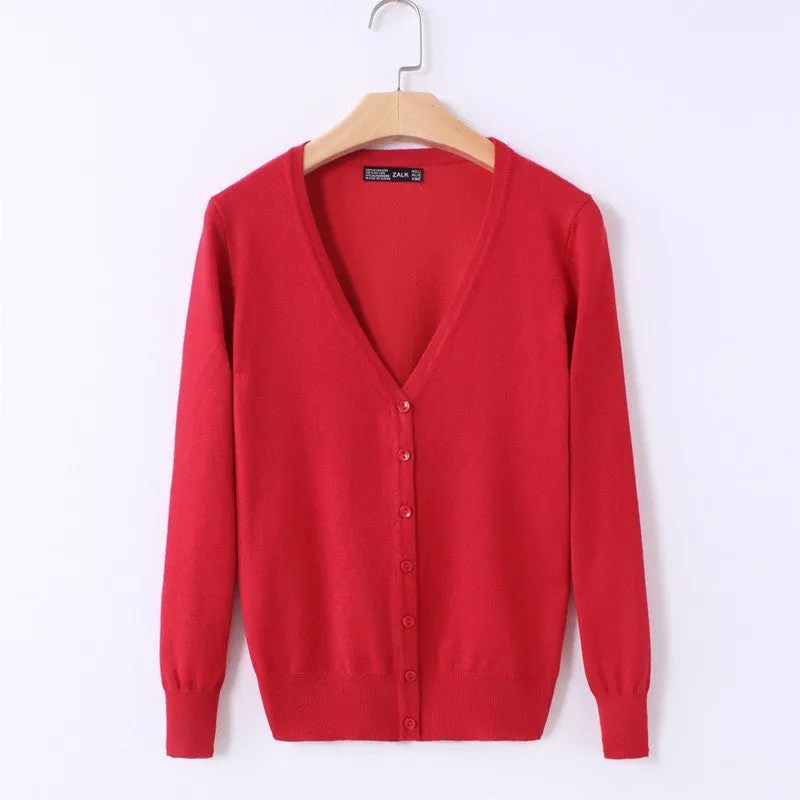 21 Solid Colors Sweater Women Cardigan Knitted Sweater Coat Long Sleeve Crochet Female Casual V-Neck Woman Cardigans Tops