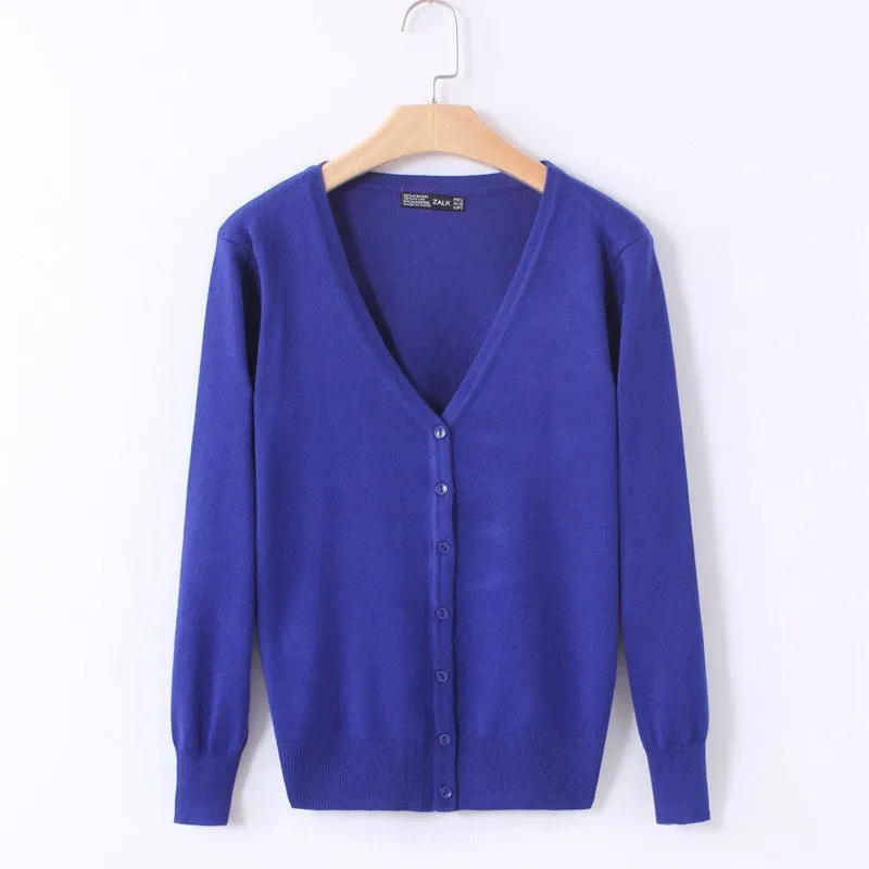 21 Solid Colors Sweater Women Cardigan Knitted Sweater Coat Long Sleeve Crochet Female Casual V-Neck Woman Cardigans Tops
