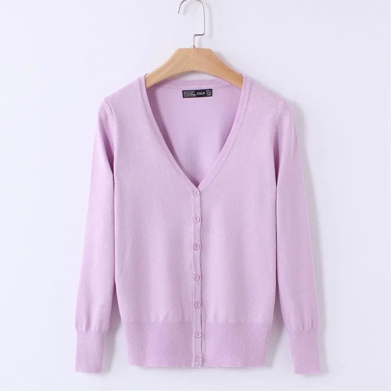 21 Solid Colors Sweater Women Cardigan Knitted Sweater Coat Long Sleeve Crochet Female Casual V-Neck Woman Cardigans Tops
