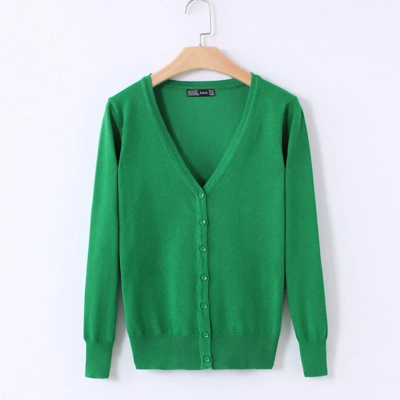 21 Solid Colors Sweater Women Cardigan Knitted Sweater Coat Long Sleeve Crochet Female Casual V-Neck Woman Cardigans Tops