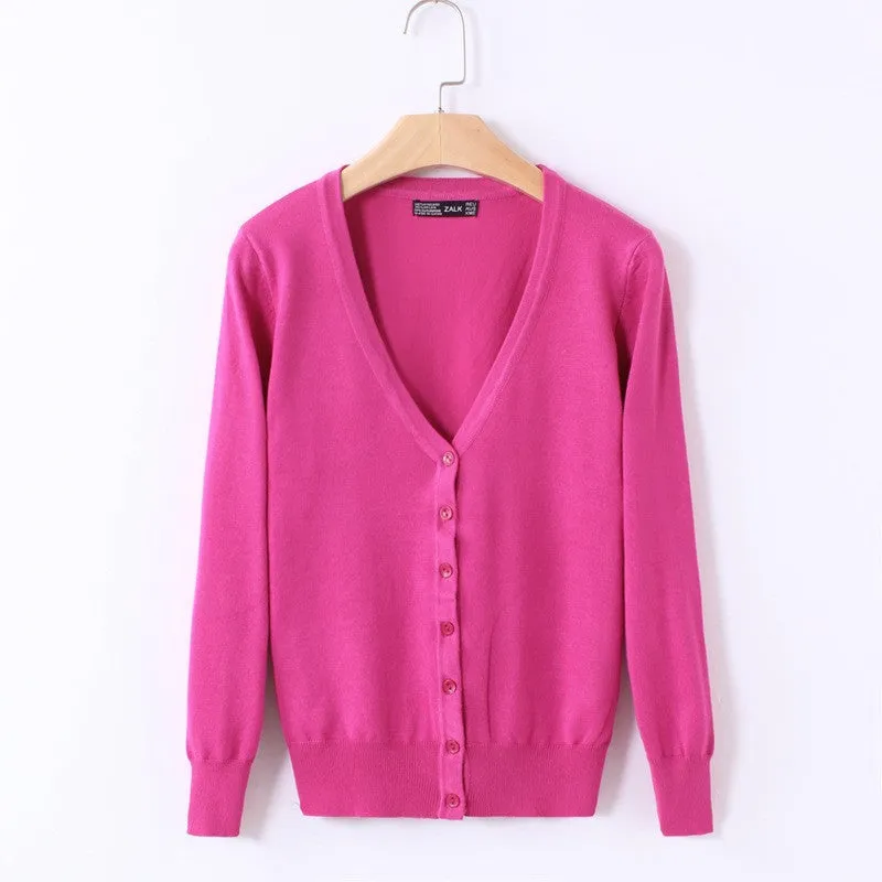 21 Solid Colors Sweater Women Cardigan Knitted Sweater Coat Long Sleeve Crochet Female Casual V-Neck Woman Cardigans Tops