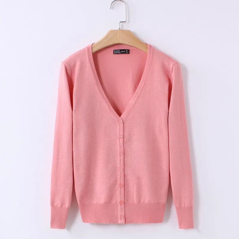 21 Solid Colors Sweater Women Cardigan Knitted Sweater Coat Long Sleeve Crochet Female Casual V-Neck Woman Cardigans Tops