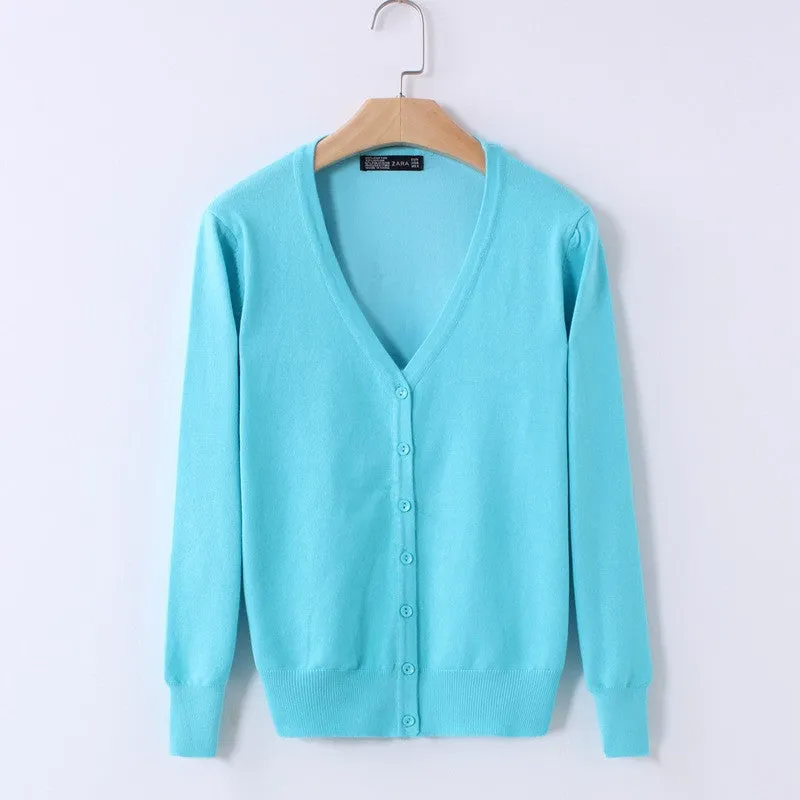 21 Solid Colors Sweater Women Cardigan Knitted Sweater Coat Long Sleeve Crochet Female Casual V-Neck Woman Cardigans Tops