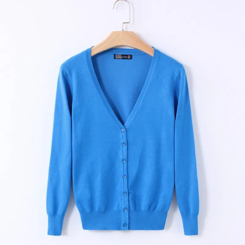 21 Solid Colors Sweater Women Cardigan Knitted Sweater Coat Long Sleeve Crochet Female Casual V-Neck Woman Cardigans Tops