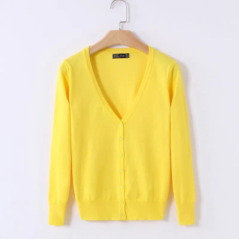 21 Solid Colors Sweater Women Cardigan Knitted Sweater Coat Long Sleeve Crochet Female Casual V-Neck Woman Cardigans Tops