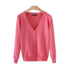 21 Solid Colors Sweater Women Cardigan Knitted Sweater Coat Long Sleeve Crochet Female Casual V-Neck Woman Cardigans Tops