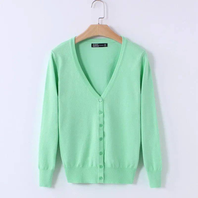 21 Solid Colors Sweater Women Cardigan Knitted Sweater Coat Long Sleeve Crochet Female Casual V-Neck Woman Cardigans Tops