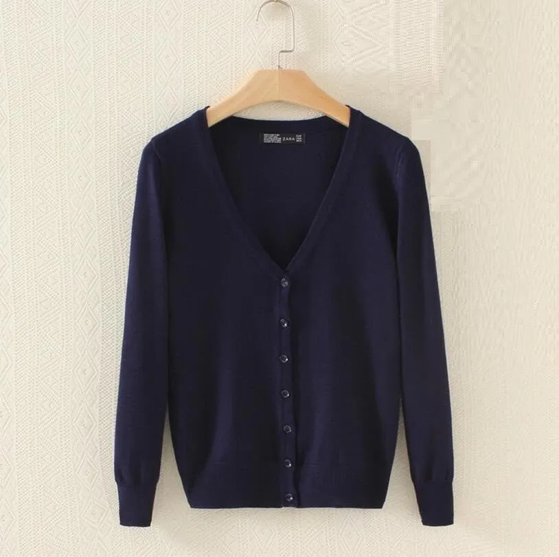 21 Solid Colors Sweater Women Cardigan Knitted Sweater Coat Long Sleeve Crochet Female Casual V-Neck Woman Cardigans Tops