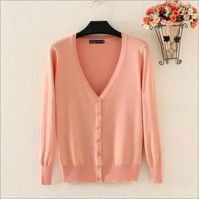 21 Solid Colors Sweater Women Cardigan Knitted Sweater Coat Long Sleeve Crochet Female Casual V-Neck Woman Cardigans Tops