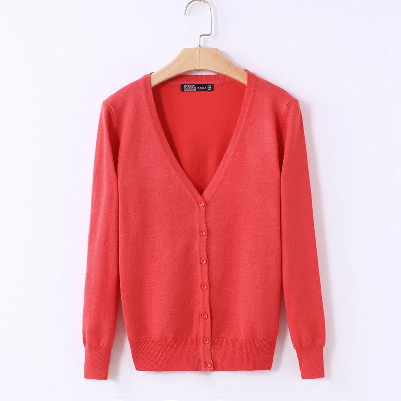 21 Solid Colors Sweater Women Cardigan Knitted Sweater Coat Long Sleeve Crochet Female Casual V-Neck Woman Cardigans Tops