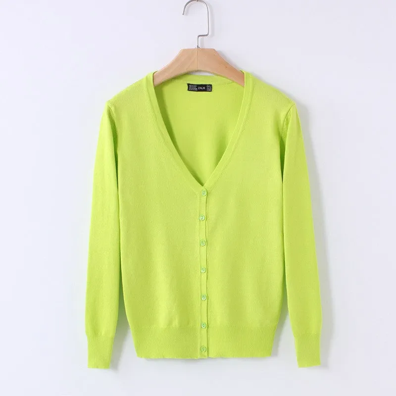 21 Solid Colors Sweater Women Cardigan Knitted Sweater Coat Long Sleeve Crochet Female Casual V-Neck Woman Cardigans Tops