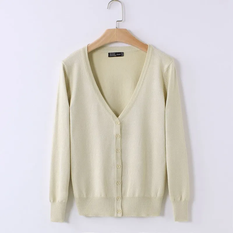 21 Solid Colors Sweater Women Cardigan Knitted Sweater Coat Long Sleeve Crochet Female Casual V-Neck Woman Cardigans Tops