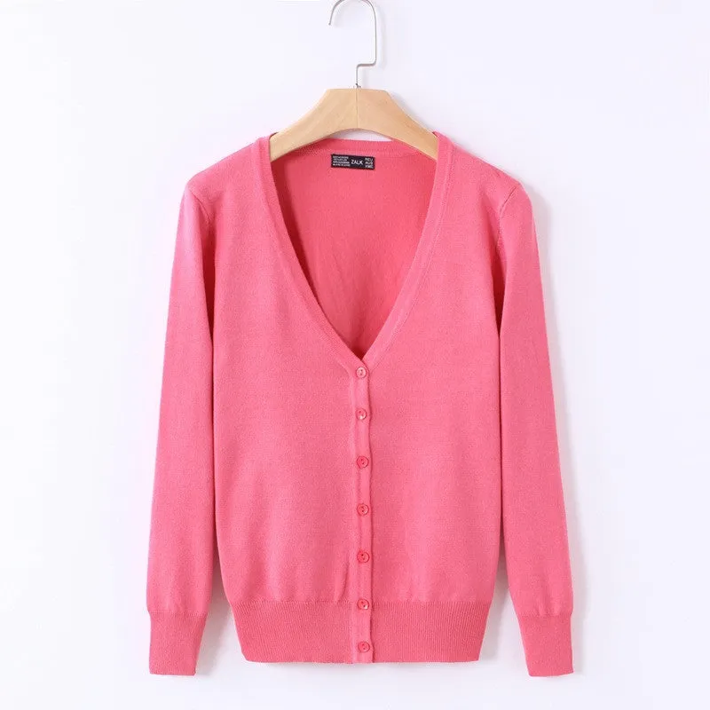 21 Solid Colors Sweater Women Cardigan Knitted Sweater Coat Long Sleeve Crochet Female Casual V-Neck Woman Cardigans Tops