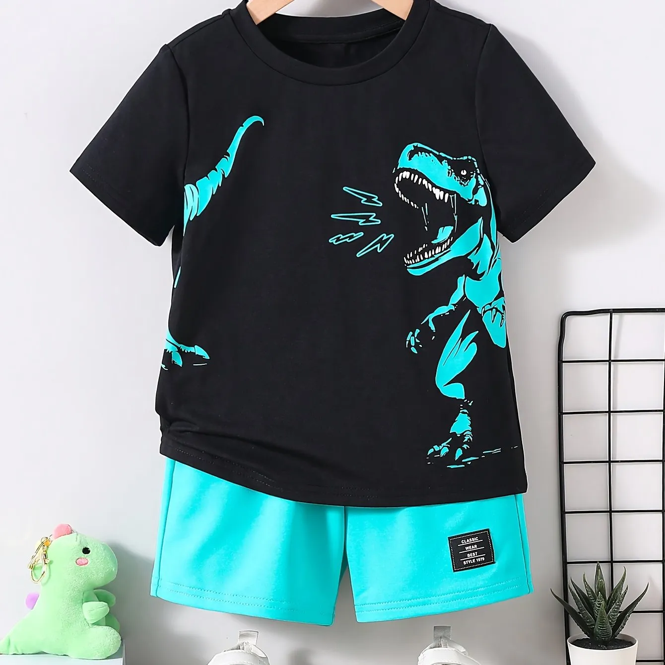 2pcs Boy's Dinosaur Short Sleeve Outfit