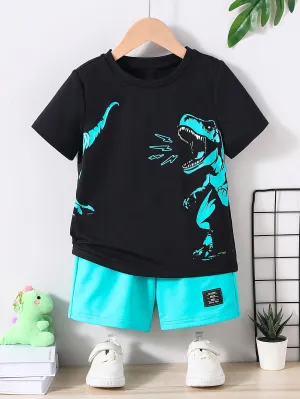 2pcs Boy's Dinosaur Short Sleeve Outfit