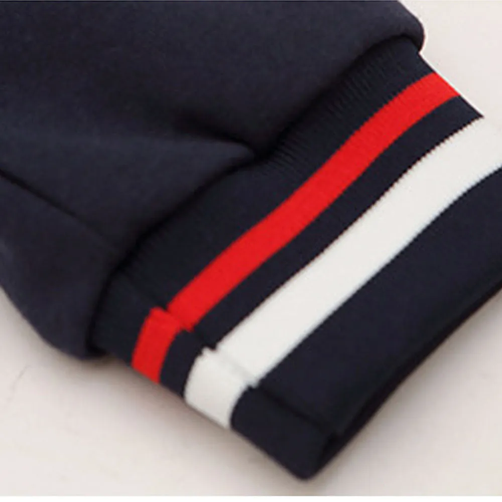 2Pcs Navy With Red And Cream Varsity Style Jacket With Matching Pants For Kids & Tweens