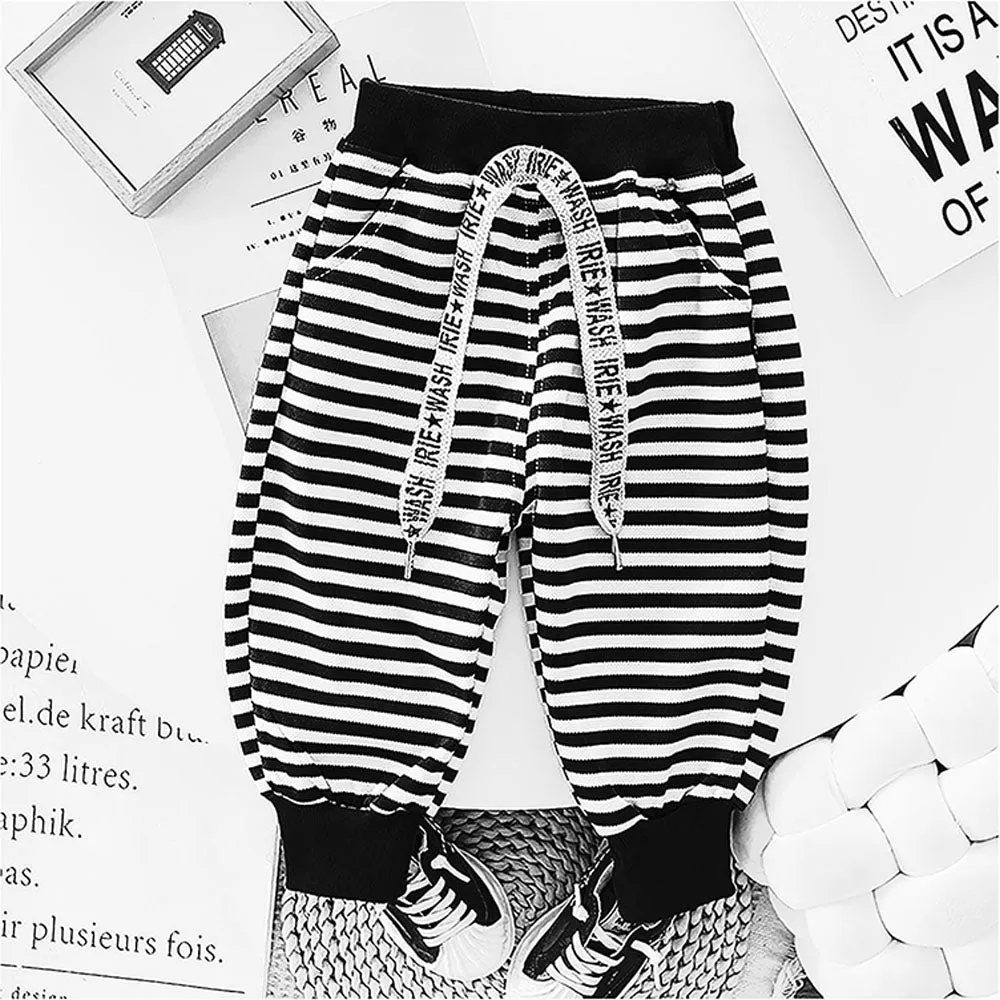 2Pcs Set Black Stripes Doggy Eye Patch Track Suit Set For Toddler And Kids Winter & All Season Wear