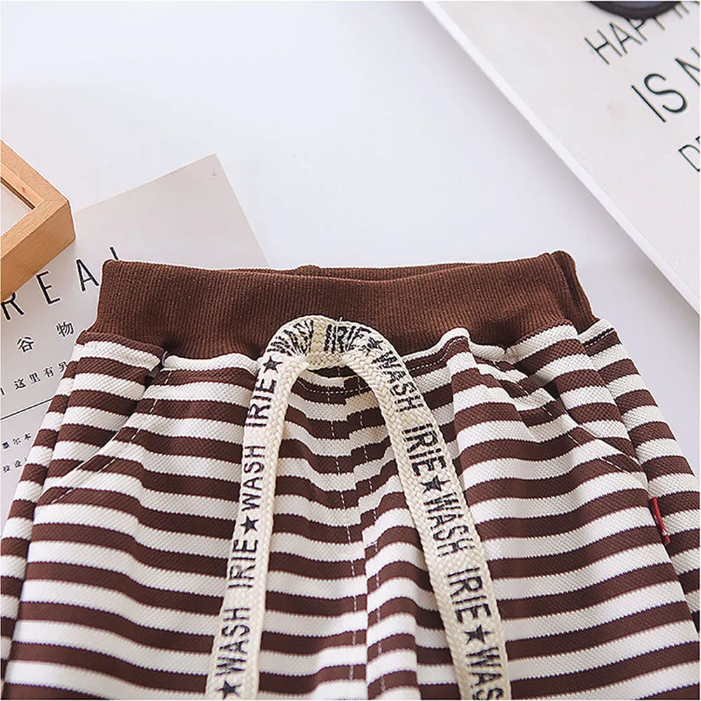 2Pcs Set Brown Stripes Doggy Eye Patch Track Suit Set For Toddler And Kids Winter & All Season Wear