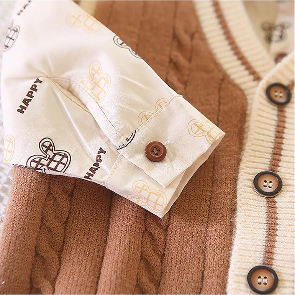 3 Pcs Set Cream Teddy Knitted Sweater Shirt And Pants Set For Toddler And Kids Winter And All Season Wear