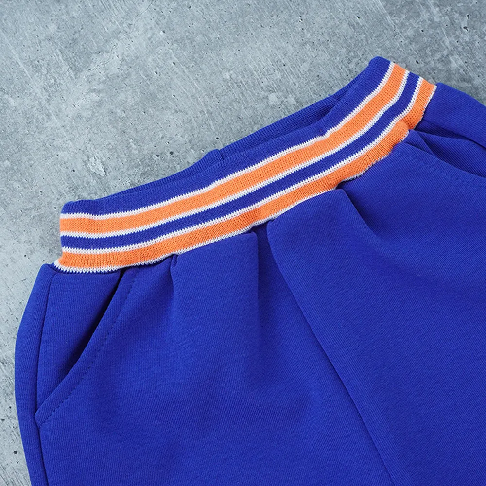 3pcs Blue & Orange Varsity Jacket with matching Tracks for toddler and Kids