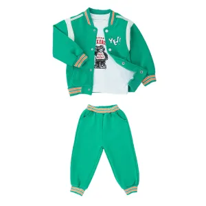 3pcs Green & Orange Varsity Jacket with matching Tracks for toddler and Kids