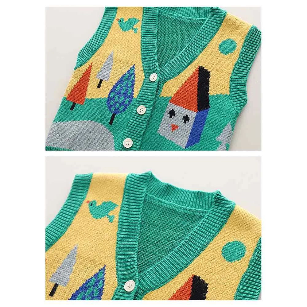 3pcs Green Village Theme Cardigan, Shirt and matching Pants set for Toddlers and Kids, winter and all season wear