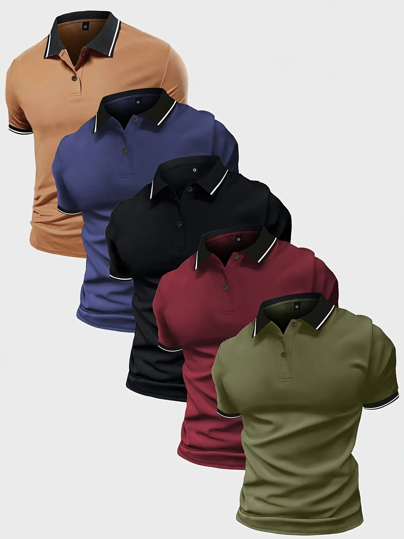 5pcs Comfy Short Sleeve Button Up Lapel Shirt for Golf Sports