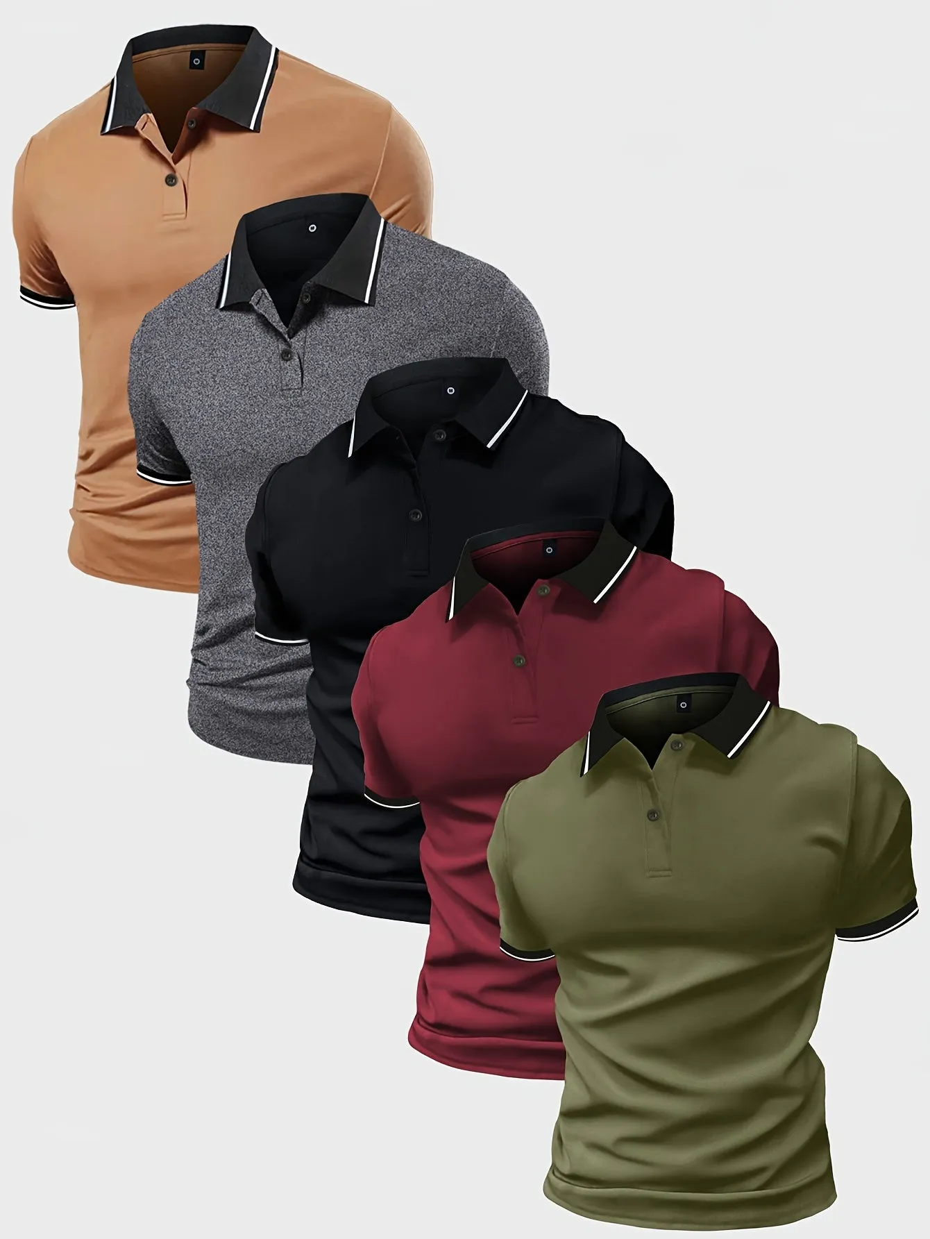 5pcs Comfy Short Sleeve Button Up Lapel Shirt for Golf Sports