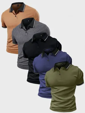 5pcs Comfy Short Sleeve Button Up Lapel Shirt for Golf Sports