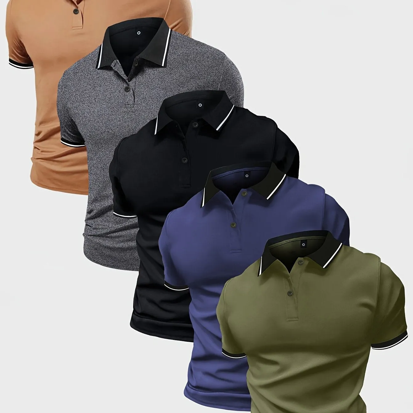 5pcs Comfy Short Sleeve Button Up Lapel Shirt for Golf Sports