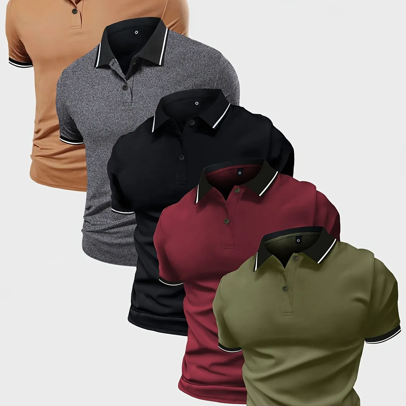 5pcs Comfy Short Sleeve Button Up Lapel Shirt for Golf Sports