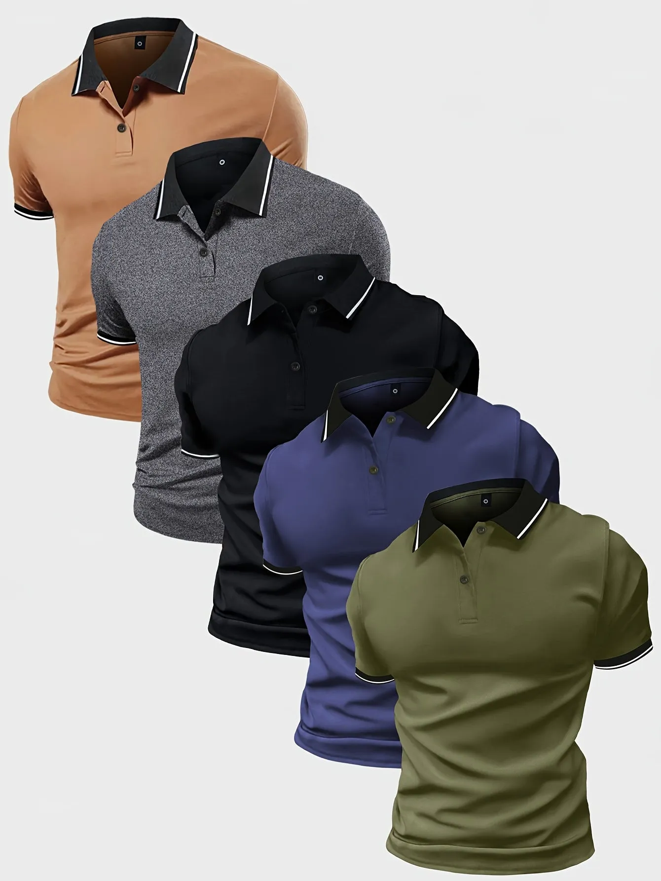 5pcs Comfy Short Sleeve Button Up Lapel Shirt for Golf Sports