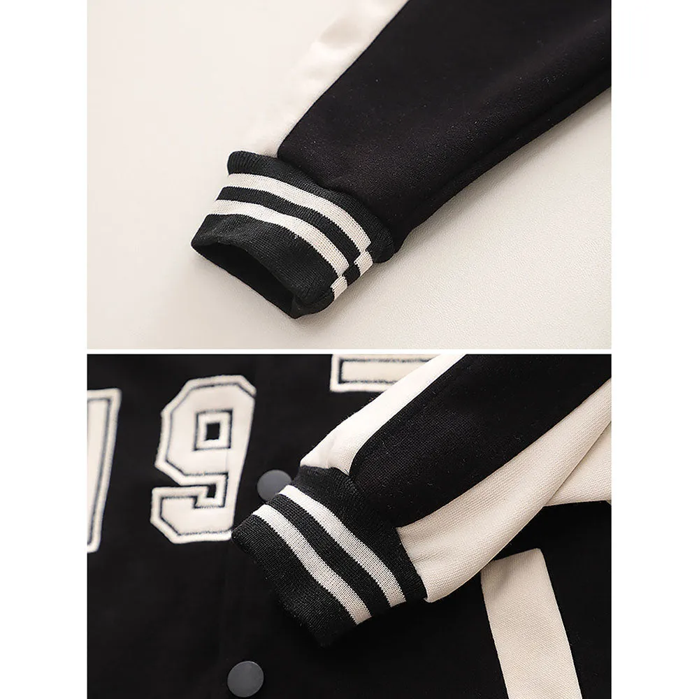 Black & White 1977 Designed 3 Pcs Varsity Jacket Styled Track Suit Set For Toddlers And Kids