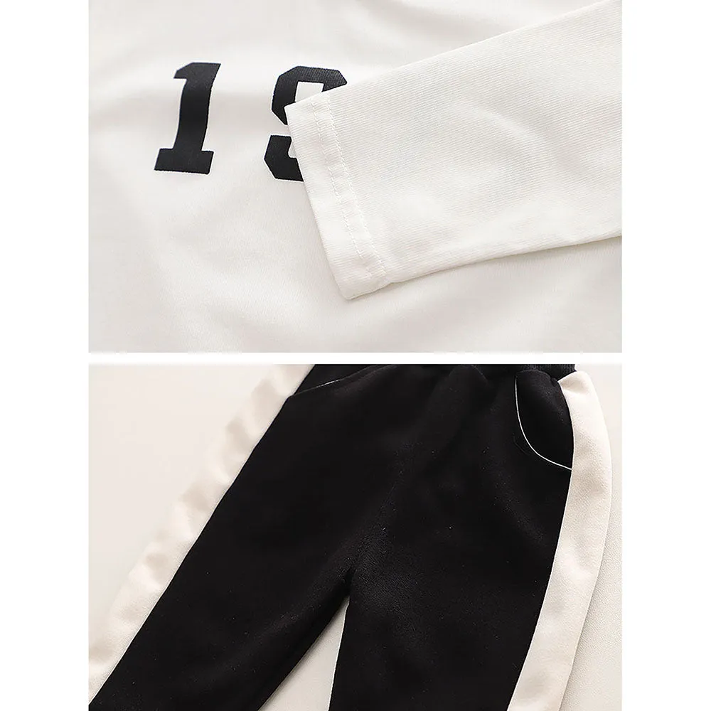 Black & White 1977 Designed 3 Pcs Varsity Jacket Styled Track Suit Set For Toddlers And Kids