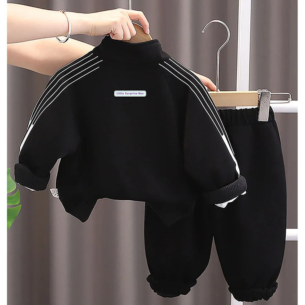 Black Letter B Monogram 3 Pcs Track Suit Set For Toddlers And Kids