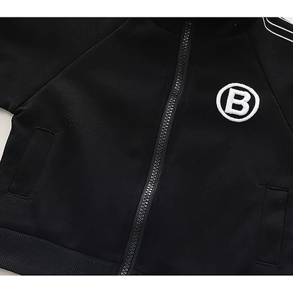 Black Letter B Monogram 3 Pcs Track Suit Set For Toddlers And Kids